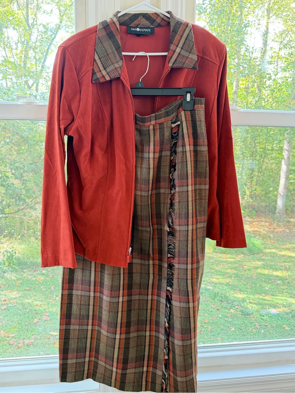 Vintage retro Sag Harbor Rust Orange Jacket with Plaid Skirt Set